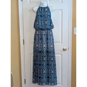 Show Me Your Mumu Heather Halter Maxi Dress Blue Boho Slit Skirt Sleeveless M